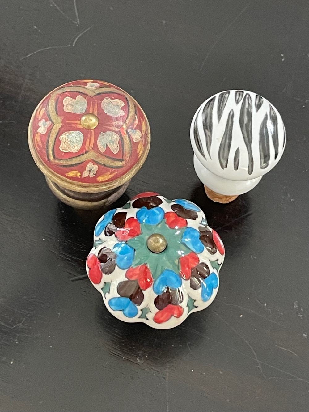 Colorful Ceramic and Wood Decorative Knobs - Red, Blue, Green, White